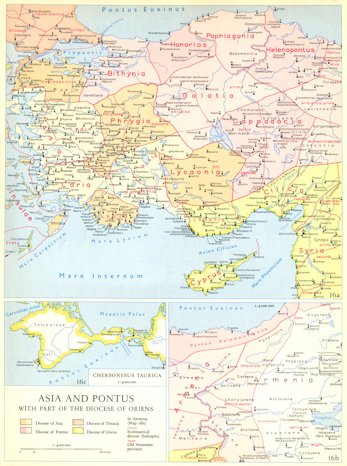CHRISTIANITY.Asia and Pontus with part of the Diocese of Oriens 1958 old map